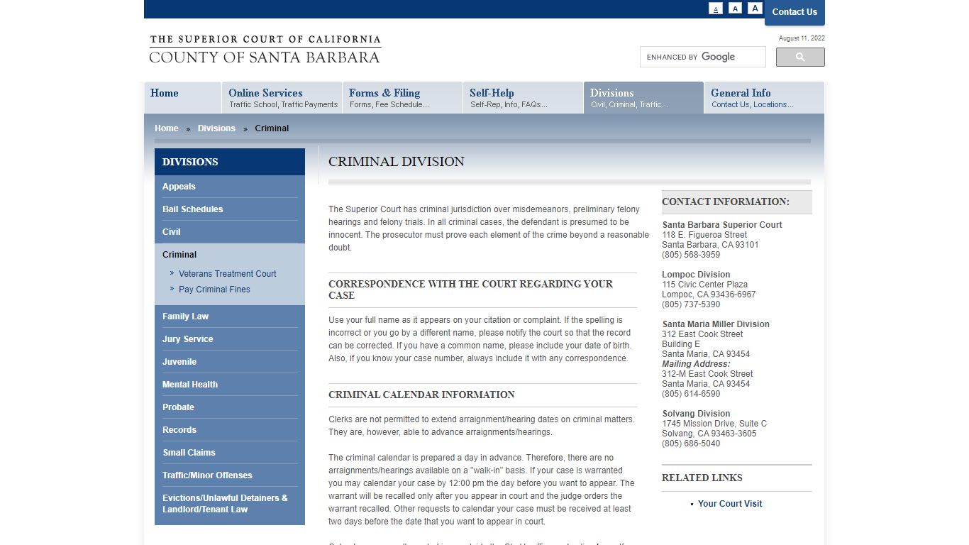 Superior Court of the County of Santa Barbara - Divisions ...